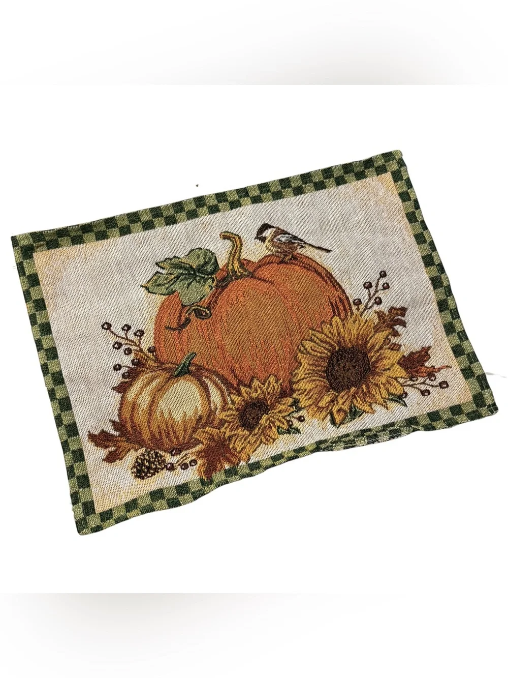 Set of 4‎ Fall Pumpkin Placemats with Sunflowers & Birds - Autumn Harvest Decor